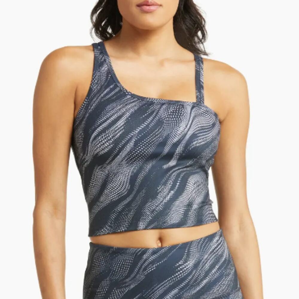 Zella Tank Top Small Navy Crop Sports Bra Long‎ Line Asymmetric Compression Yoga